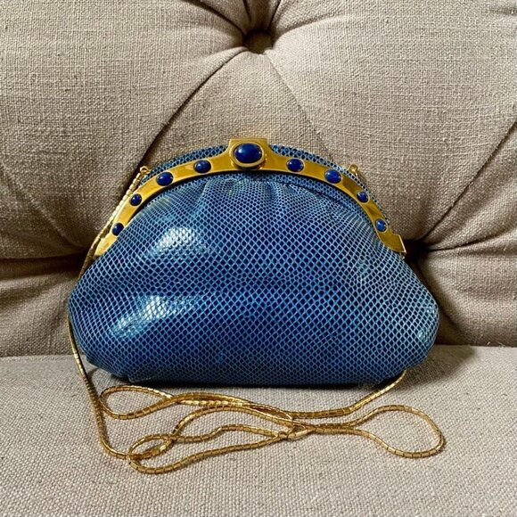 Vintage Finesse La Model Python Snakeskin Jeweled Convertible Clutch Purse RARE - Picture 3 of 14